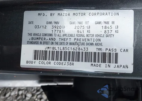 2012 Mazda Mazda3 I Touring from USA, damaged, VIN JM1BL1L85C1628433